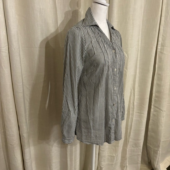 Striped Grey/white Button Up Blouse (S) - Picture 2 of 6